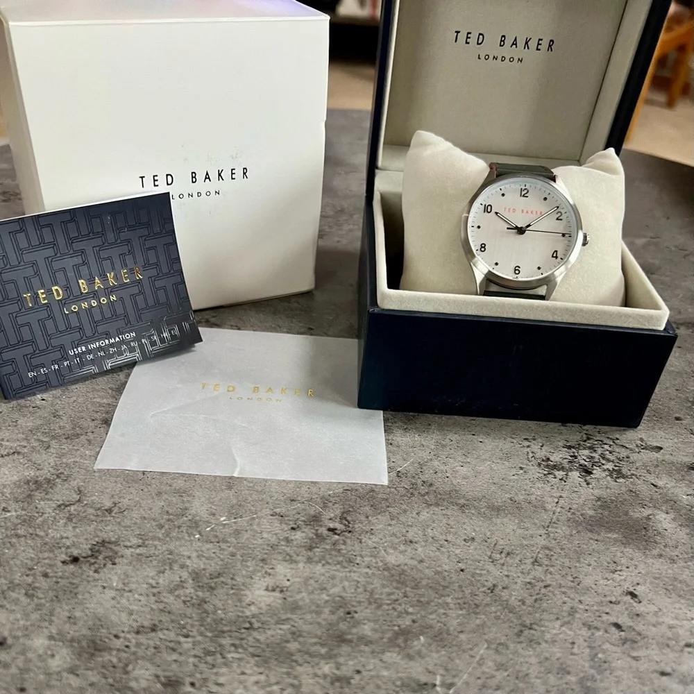 Ted Baker Silver Dial Watch with Dark Green Strap